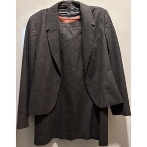 Renlyn By GL Grey 2 Piece Suit Brown Lining 100% Wool Size Small Business